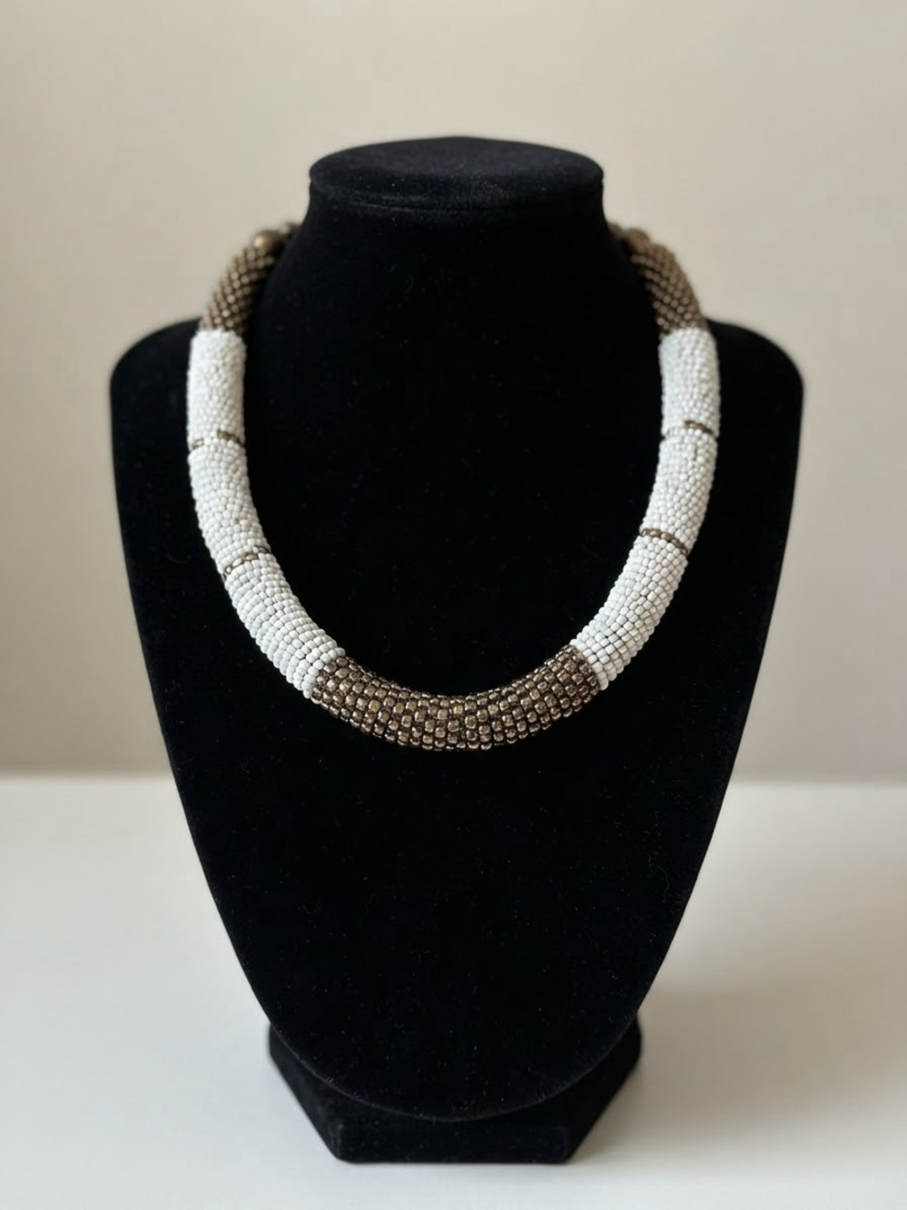 Chunky artesian seed bead rope collar necklace